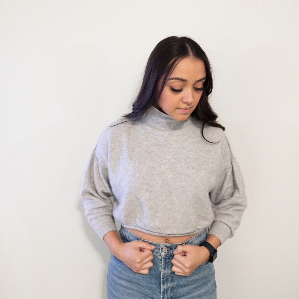 Free People 100% Cashmere Cropped Turtleneck Sweater